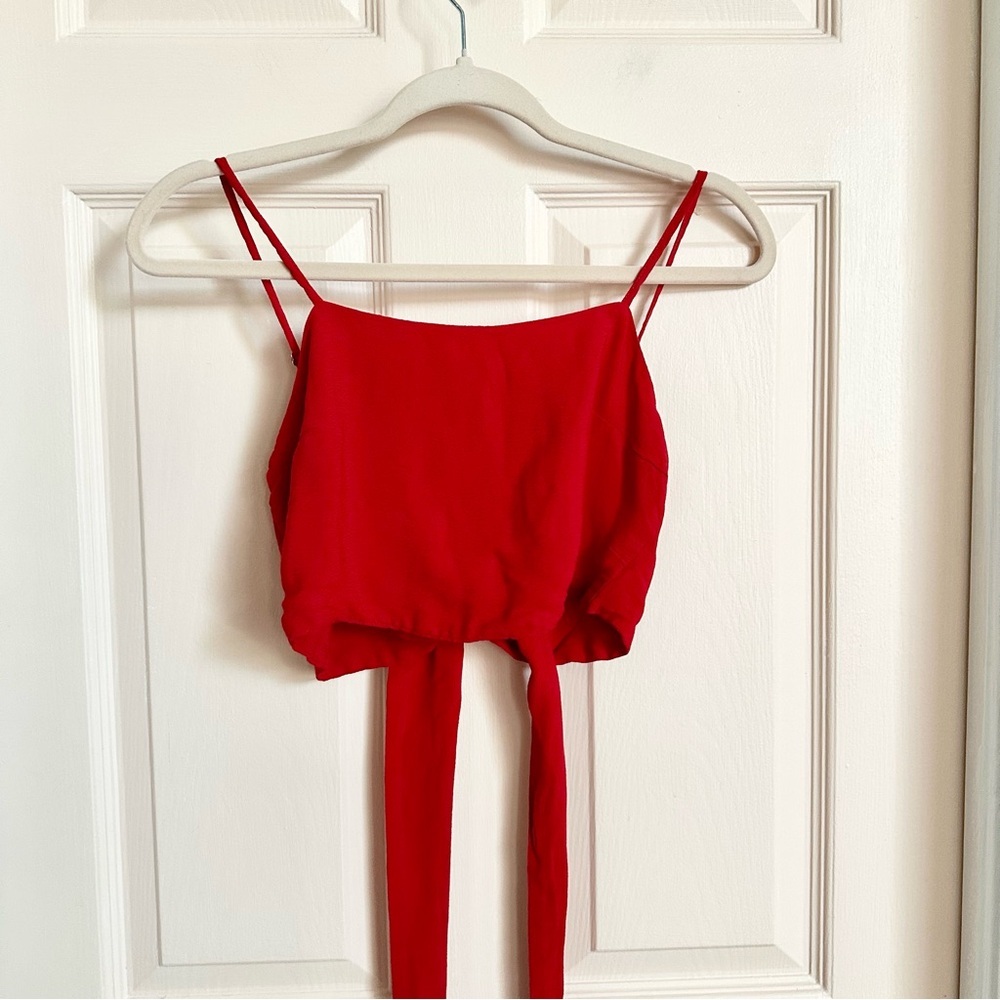 Red John Galt tie back crop top